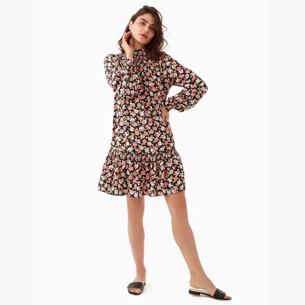 Kate Spade Road Trip Floral Shift Dress with Ruffles Womens Small Retro Inspired